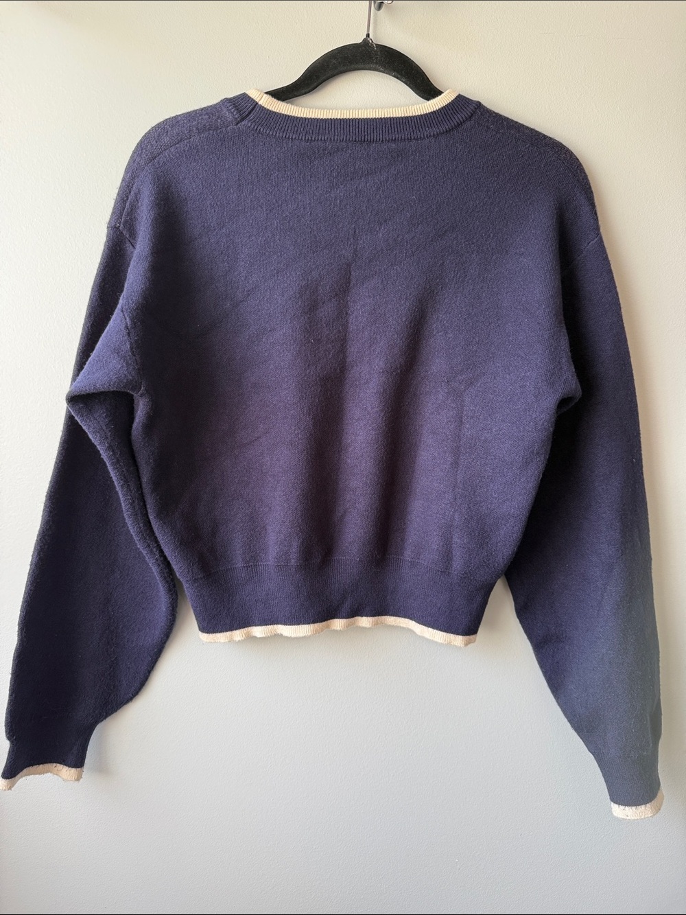 Cider Navy Crewneck Sweater with Dog Motif and Cream Trim small poodle - Picture 3 of 5